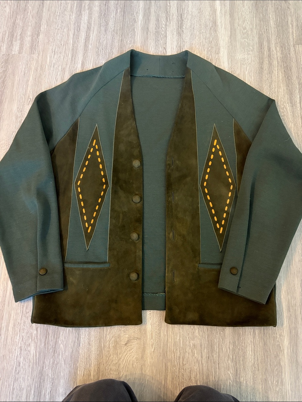Vintage 1970s Green Suede-Panel Jacket with Diamond Accents